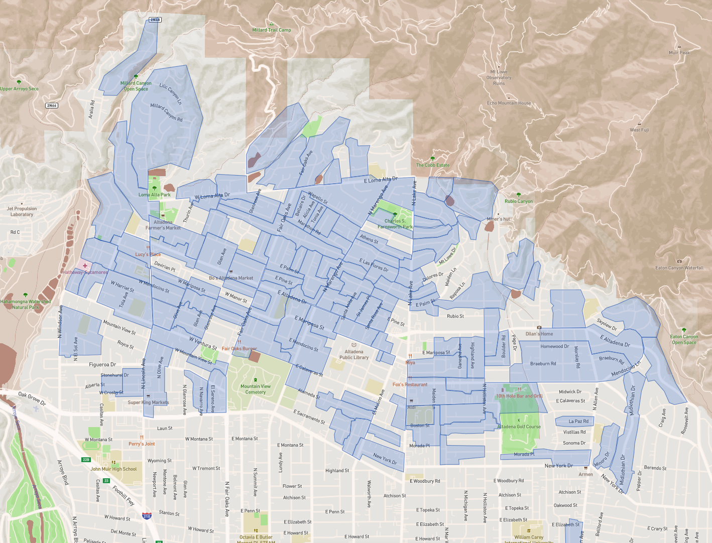 Map of Altadena showing the Altagether block-captain network
